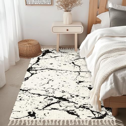 Boho Area Rug Distress Grunge Texture Seamless Pattern Halftone Old Retro Background Tassels Rug Linen Woven Carpet Runner Mat Pad 3'x5' Minimalist Home Decor for Living Room Bedroom Hallway Patio