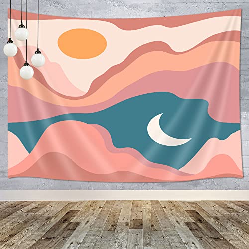 Retro Mid Century Tapestry Modern Minimalist Boho Wall Hanging Backdrop Abstract Landscape Desert Mountains Sun Moon Hippie 70s Poster for Room Home Decor 60X40 - color: Boho