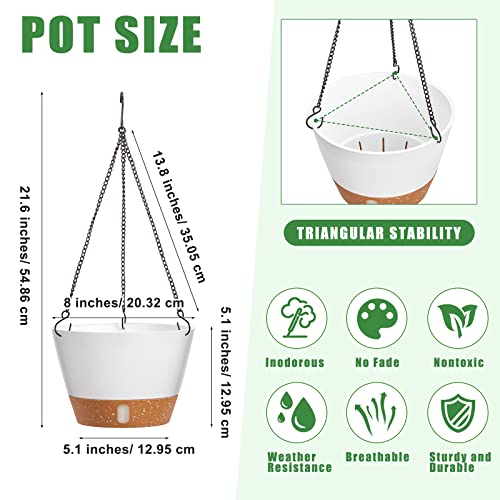 Amyhill 6 Pcs 8 Inch Hanging Planter for Indoor Plants Self Watering Hanging Pot Baskets with Drainage Hole Visible Water Level Tray with Hooks for Garden Outdoor(White) - color: White