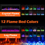 BETELNUT 50" Electric Fireplace Wall Mounted and Recessed with Remote Control, 750/1500W Ultra-Thin Wall Fireplace Heater W/Timer Adjustable Flame Color and Brightness, Log Set & Crystal Options - size: 50 Inch