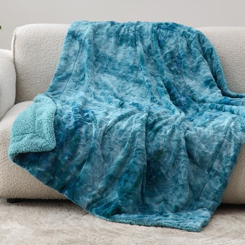 Bedsure GentleSoft Sherpa Fluffy Blanket Twin Size - Fleece Warm and Cozy Throw for Women Gift, Plush & Fuzzy Faux Fur Christmas Blanket for Couch, Sofa, Bed Decor, Tie Dye Design, Teal, 60x80 Inches - color: 05 - Teal, size: Twin (60" x 80")