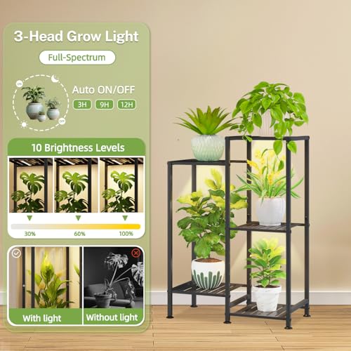iDavosic.ly Indoor Plant Stand with Grow Light, Metal 5 Tier Corner Flower Holder Shelf Outdoor for Large Pots, Tall Rack for Patio Porch Balcony Living Room, Black - color: Black with Light, size: 5 Tiers