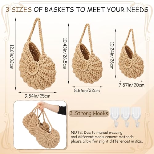 Qinyoung 3 Pack Boho Decor Hanging Wall Baskets for Kitchen Conch Baskets with Hooks Boho Conch Hanging Wall Kitchen Storage for Fruits Vegetables Onions Potatoes