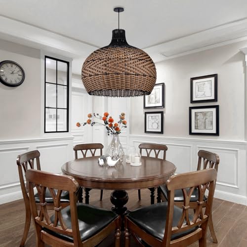 Arturesthome Rattan Pendant Light for Kitchen Island, Wicker Chandelier, Handmade Woven Hanging Ceiling Lighting Fixtures Lampshade for Living Room Bedroom - size: 15.7" * 15.7"