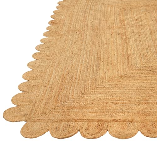 GRUHUM Scalloped Jute Area Rugs 8x10ft Rectangular Natural Fiber Handwoven Soft Braided Rustic Vintage EcoFriendly Rug- Farmhouse Indoor EcoFriendly Livingroom Bedroom Kitchen Hallways 8x10 Rectangle - color: Natural-55, size: 8' x 10' (Rectangular)