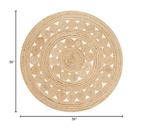 Hand Woven Jute Area Rug - 3' Round - Rustic Beige Reversible Farmhouse Rugs for Living Room, Bedroom, Kitchen - Vintage Natural Braided Entry Floor Décor Circle Boho Round Jute Rug 3ft - color: Natural, size: 3' (Round)