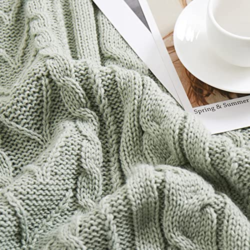 Aormenzy Sage Green Cable Knit Throw Blanket Queen Size for Bed Couch Sofa, Super Soft Cozy Knitted Blanket 90" x 90" Bed Blankets Full Size - color: Sage Green, size: 90" x 90", Queen