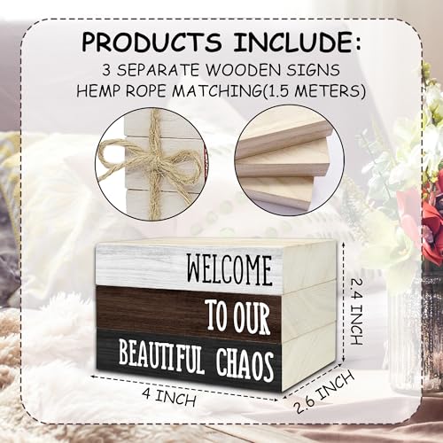 Ycyfckdr Decorative Wood Book Stack for Home, Welcome to Our Beautiful Chaos, Rustic Table and Living Room Bookshelf Farmhouse Decor (L66) - color: Welcome 2
