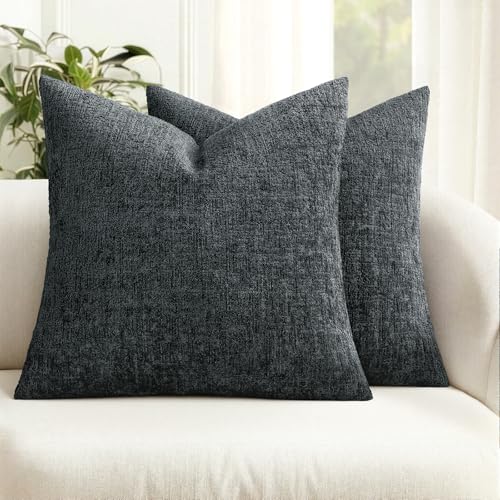 MIULEE Decorative Throw Pillow Covers 18x18 Pack of 2 Dark Grey Couch Pillow Covers Soft Cozy Textured Chenille Pillowcases for Home Decor Sofa Living Room Cushion Bedroom - color: Dark Grey, size: 18" x 18" (Pack of 2)