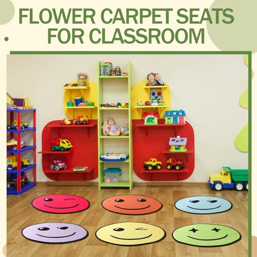 Tinideya 24 Pcs Circle Carpet Seats for Classroom 15.5 Inch Smile Faces Round Classroom Rug Floor Mat Floor Cushions Group Activity Spots Marker for Playroom (Classic,Bright Color) - color: Bright Color, size: Classic