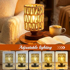 Small Rattan Lamp for Bedroom,Boho Table Lamp for Living Room,Dimmable Woven Bedside Lamp for Nightstands, Handmade Farmhouse Wicker Bamboo Table Lamp for Room Office Decor (LED Bulb Included) - style: B
