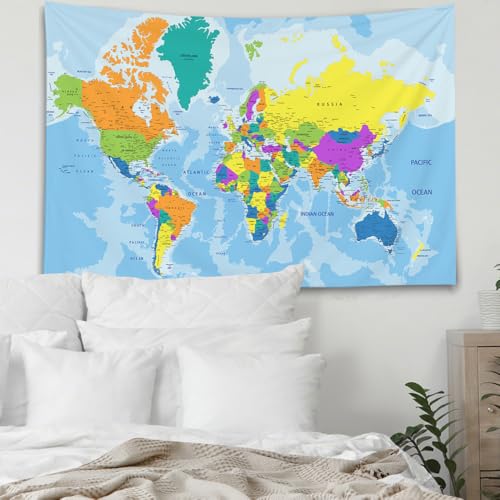 CAPSCEOLL Wall Art Tapestry Unique Office Classroom Decor Map Hanging Tapestry Tasperty Wall Hanging 60X50 Inches,Blue Orange - color: Blue Orange, size: 60"L x 50"W