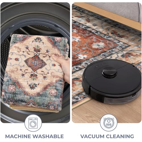 KOZYFLY Small Area Rug 2x3 Ft Rugs for Entryway Washable Boho Entry Rug Non Slip Door Mat Indoor Entrance Rust/Orange/Blue Printed Faux Wool Vintage Printed Kitchen Rug Throw Rugs for Entrance Kitchen - color: Rust/Orange/Blue, size: 2' x 3' (Rectangular)