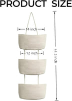 Hanging Baskets for Organizing,Over the Door Organizers and Storage,3-Tier Woven Cotton Wall-Mounted Storage Organizer Bag Decorative,Kitchen,Living Room,Bathroom,Bedroom,White