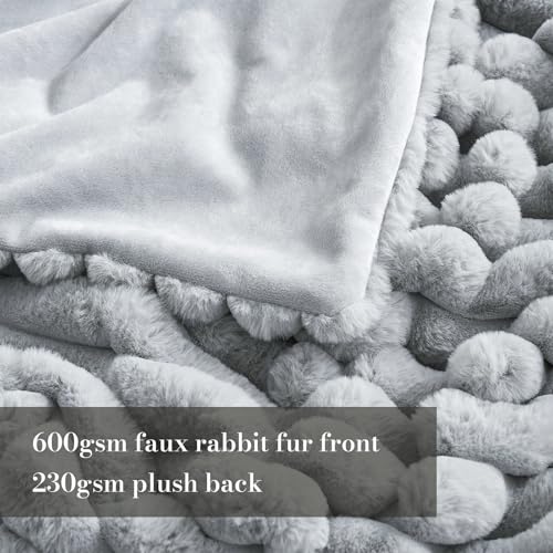 Amélie Home Faux Fur Throw Blanket for Couch, Cozy Fuzzy Fluffy Fur Luxurious Soft Striped Plush Gift Blankets for Family Sofa Chair Bedroom, 55"x70", Light Grey - color: Striped Light Gray, size: Throw(55"x70")