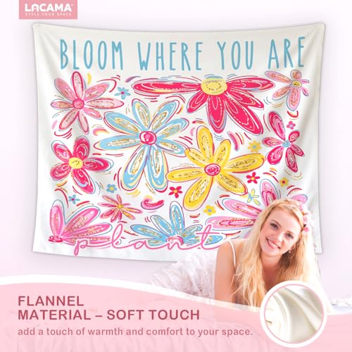 Lacama Cute Inspirational Tapestry, Pink Flower Tapestry Decorative for Teen Girls Room Bedroom College Dorm Apartment, College Dorm Decor, Bloom Where you are Blanket for Friend 50x60 Inches - color: bloom where you are