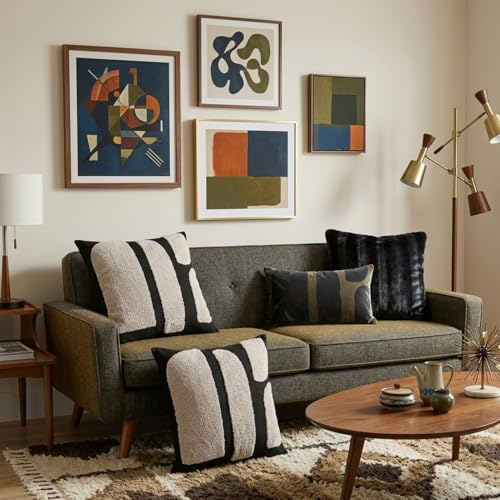 Zealax Black and Beige Boho Chunky Pillow Cover Neutral Decorative Square Throw Pillow Cover 18”x18”, Modern Abstract Tufted Pillow Case Geometric Woven Cushion Covers for Couch Bed Living Room, 1PC - size: 18" x 18" (Pack of 1)