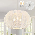 17.7 Inch Rattan Pendant Light White Hemp Rope Rattan Light Fixture Wicker Chandelier Woven Pendant 3-Light Boho Chandelier for Kitchen Island - color: 17.7" White