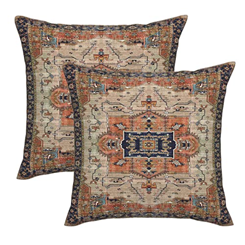 Vintage Terracotta Boho Outdoor Throw Pillow Covers 20x20 Set of 2 | Aztec Floral Carpet Pattern Pillows Cover Orange Blue Farmhouse Decorative Pillow Cases for Bedroom Couch Sofa Decor - color: Orange Blue, size: 20" x 20" (Pack of 2)
