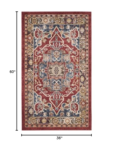 SAFAVIEH Bijar Collection 3' x 5' Red / Royal BIJ605R Traditional Oriental Distressed Non-Shedding Living Room Bedroom Accent Rug - size: 3' x 5' (Rectangular)