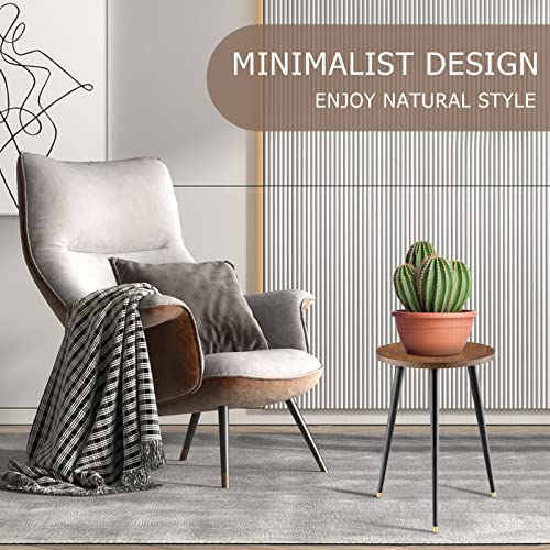 KINNARY Plant Stand Indoor, Mid Century Wood Plant Stand Plant Table for Flower Pots, Heavy Duty Metal Tall Plant Holder, Modern Home Decor Small Round Side End Table (11.8"x16") - color: Walnut