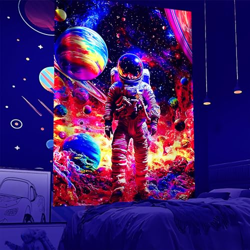 NYZE Astronaut Space Tapestry for Bedroom, Glow in the Dark Room Decor Wall Tapestries, Cool Galaxy Planet Wall Hanging, Wall Hanging for Men Guys Gamer Room Dorm Living Room 44x60 in - color: Astronauts B, size: 44"L x 60"W