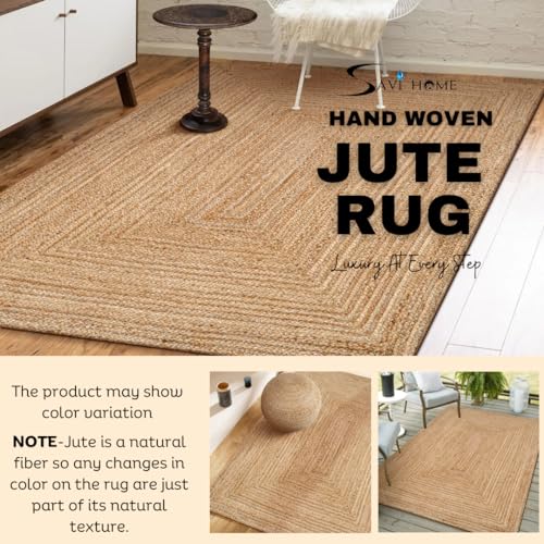Hand Woven Farmhouse Jute Area Rug 6x9 Ft Rectuangle Natural Yarn, Rustic Vintage Beige Braided Reversible Rug, Eco Friendly Rugs for Bedroom, Kitchen, Living Room, Farmhouse 100% Jute Rug - Natural - color: Natural, size: 6' x 9' (Rectangular)