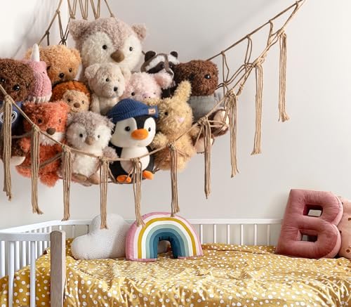 Stuffed Animal Storage Hammock or Net Corner - Large Toy Hammock Net for Stuffed Animals Room Decor - Cute Stuff Animal Organizer Plush Holder - Kids Baby Nursery Essentials Wall Bedroom Home Decor - color: Flaxen, size: Standard(41.5"L x 55.2"W x 41.5"H)