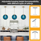 Modern Blue Glass Pendant Light, Kitchen Island Lighting 3-Pack Globe Pendant Light Fixtures Century Kitchen Island Pendant Lighting for Bedroom Living Dining Room Light Fixture (Without Bulb) - color: Blue-1 Light-3PC