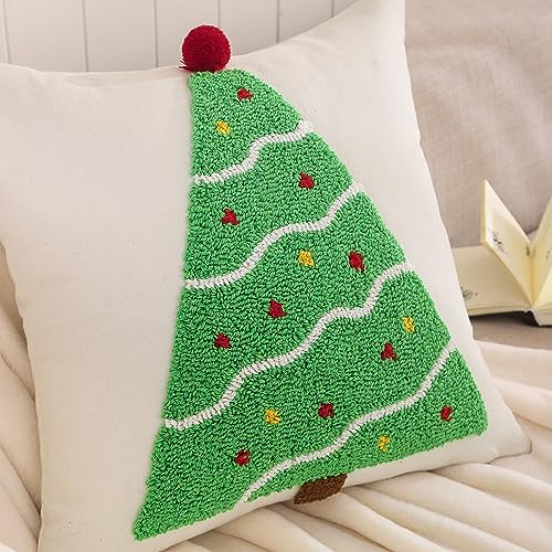 Christmas Tufted Pillow Covers 18 x 18 Inch Set of 2 Green Xmas Tree Throw Pillow Covers Christmas Party Decors Winter Holiday Cushion Case for Sofa Couch Bed Living Room - color: Green Christmas Tree, size: 18" x 18" (Pack of 2)