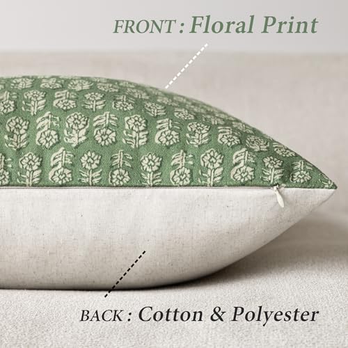 Foindtower Set of 2 Decorative Neutral Floral Print Throw Pillow Covers Vintage Accent Farmhouse Cushion Covers Boho Home Decor For Sofa Chair Couch Bedroom Living Room Outdoor,18×18 Inch,Forest Green - color: Forest Green, size: 18" x 18" (Pack of 2)
