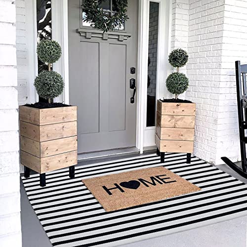 Black and White Outdoor Rug 35.4" x59" Front Porch Rug Door Mat Washable Farmhouse Layered Door Mats Cotton Hand-Woven Welcome Mats Throw Carpet for Entryway/Home Entrance/Laundry Room - color: Black&white Stripe C, size: 3' x 5' (Rectangular)
