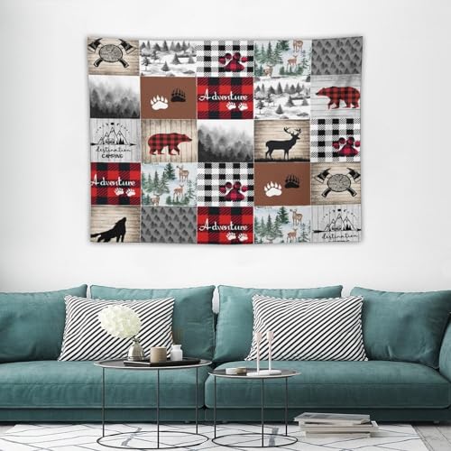 ZhiRain Deer Bear Tapestry Wall Hanging Wolf Wild Animals Hunting Adventure Geometric Plaids Pines Rustic Retro Tapestries Home Decor for Living Room Bedroom Farmhouse Apartment 30"x40" - color: Cabin-13, size: 30"L x 40"W