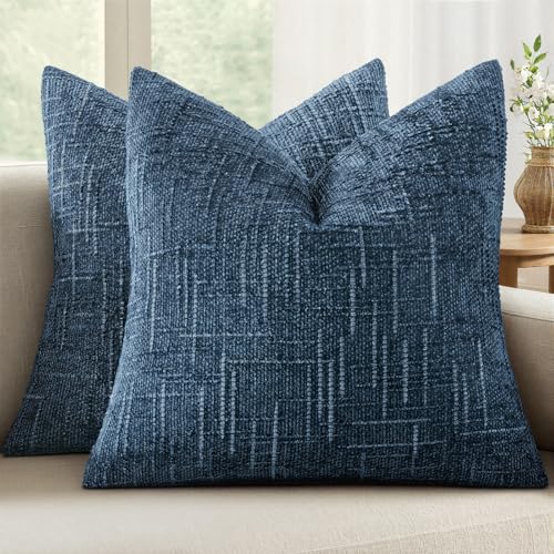 MIULEE Textured Throw Pillow Covers Thick Chenille Decorative Pillows Blue Ashes 20x20 Inch Set of 2 Modern Boho Farmhouse Home Decor Neutral Cushion Covers for Couch Sofa Living Room Bedroom - color: Blue Ashes, size: 20" x 20" (Pack of 2)