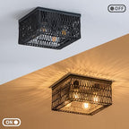 Rpzloila Black Rattan Ceiling Light, 4-Light Boho Light Fixture, Square Flush Mount Ceiling Light for Bedroom, Hallway, Entryway, Kitchen, Living Room - color: Black, size: 4-Light-Square
