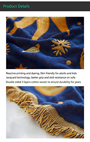 Erke 70" x 90" Sun and Moon Blanket Celestial Couch Sheet Cover Witchy Hippy Home Decoration, Double Sided Cotton Woven Hippie Throws Wicca Blankets for Couch Bed Recliner Decor - Yellow/Blue - size: 70" x 90"