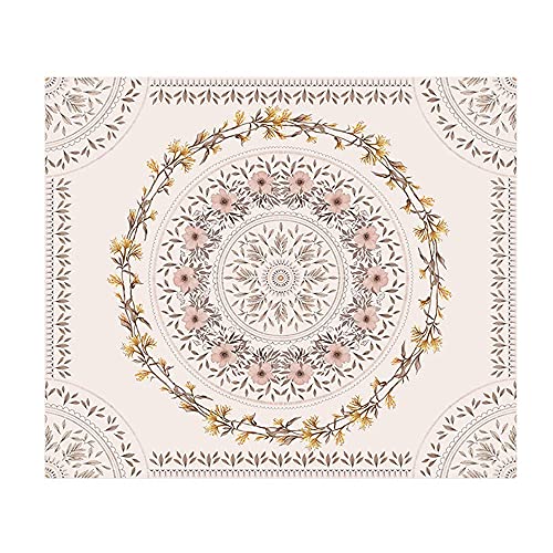 Orange Bohemian Tapestry Wall Hanging, Mandala Floral Medallion Hippie Tapestry with Light Brown Aesthetic Wreath Design, Cream Wall Decor Blanket for Bedroom Home Dorm