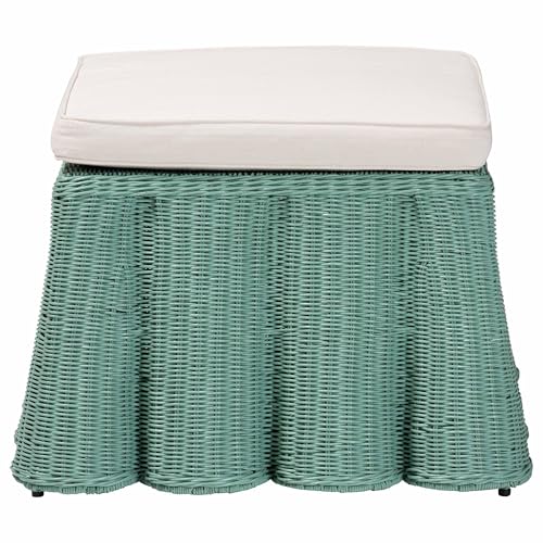Bali & pari Palm Bohemian Seafoam Green Scallop Rattan Ottoman - color: Seafoam Green