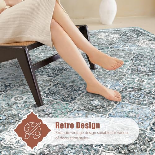 YARNSCAPE 3' x 5 ' Washable Area Rug - Low Pile Soft Vintage Indoor Rug for Living, Dining or Bedroom - Lightweight Carpet with Non-Slip Backing - Foldable for Easy Placement, Ocean Blue - color: Trellis-ocean Blue, size: 3' x 5' (Rectangular)