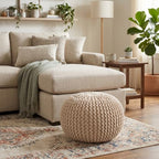 BIRDROCK HOME Round Pouf Ottoman Foot Rest - 18.5”x18.5”x15” Boho Compact Comfortable Soft Cotton Braided Foot Stool with Bean Bag Filling for Living Room, Bedroom, or Nursery (Natural) - color: Natural