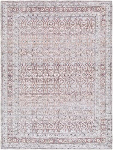 Hauteloom Tosca Machine Washable Area Rug - Floral Border Distressed Geometric Faded - Traditional Oriental Turkish Transitional Oushak - Dark Red, Beige, Cream, Blush, Gray - 2' x 2'11" - color: Brown, Beige, Cream / Tosca, size: 1'11" x 2'11" (Rectangul