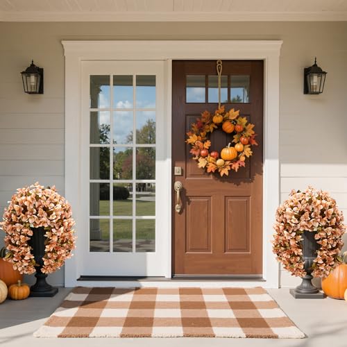 Bougainvillea Artificial Flowers Plants for Outdoors Outside Fall Autumn Decoration, 2 pcs Faux Silk Long Trailing Vines UV Resistant Look Real Brown Fake Flowers for Front Door Porch Planter Urn Yard - color: Fall Brown