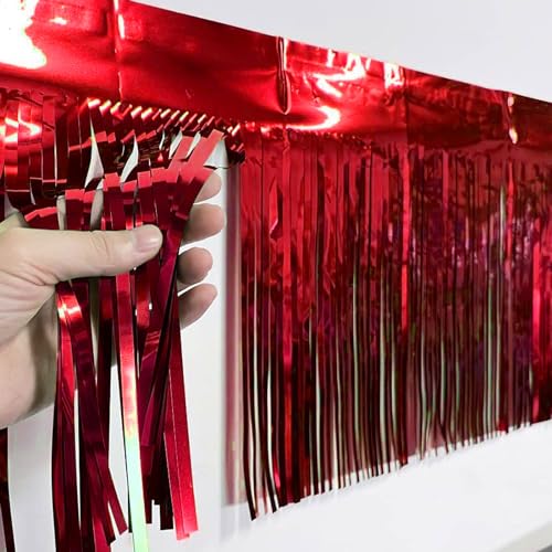 6 Packs 10 Feet Foil Fringe Garland Metallic Foil Tinsel Fringe Garland Wall Hanging Fringe Banner for Parade Floats, Wedding, Christmas，Birthday Party Halloween Decor (Red) - color: Foil Fringe Garland-red