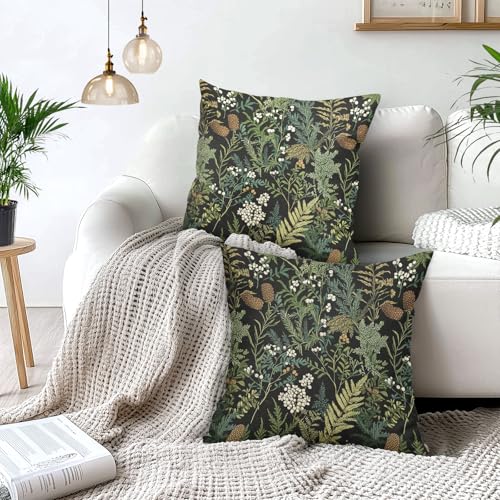 Black Green Botanical Pillow Covers 18x18 Inch Dark Green Flower Vintage Plant Throw Pillows for Couch Farmhouse Cushion Covers Spring Summer Leaf Floral Pillow Cases for Bed Patio Outdoor Decor Set 2 - color: S-black Green Leaf, size: 18" x 18" (Pack of