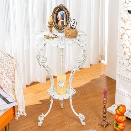 Sungmor Vintage Cast Iron Plant Stand - Ornate White Pedestal Table for Indoor Outdoor Garden, 27.5" Antique Metal Flower Pot Holder - Victorian Style Plant Display Stand, Patio, Porch, Balcony Décor - color: White