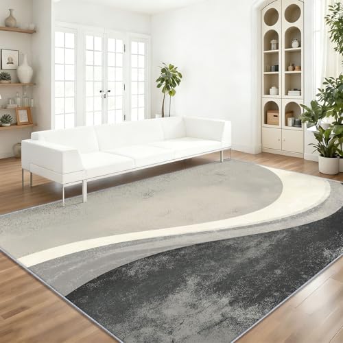 2 X 3 ft Washable Area Rugs Retro - Soft Non-Slip Indoor Carpet with Wavy Stripes Texture Pattern for Living Room Bedside Doormat Under the Table, Grey Print Low-Pile Throw Rugs - color: Grey 5, size: 2' x 3' (Rectangular)