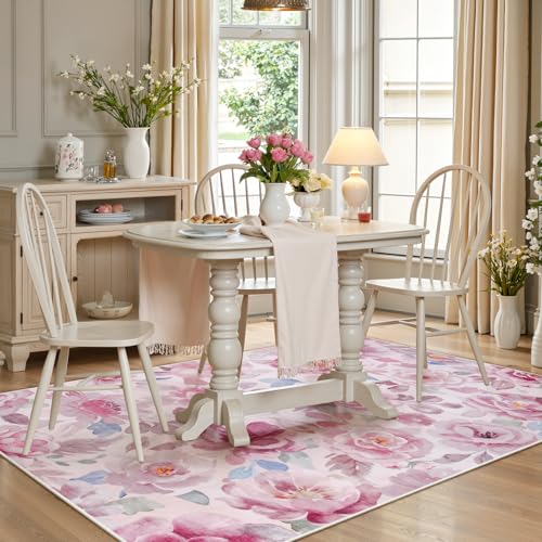Lahome Floral 3x5 Area Rug for Bedroom, Non-Slip Entry Way Rugs Indoor Ulta-Thin Washable Stain Resistant Boho Throw Rugs for Bathroom Bedroom Vanity（3x5,Pink - color: Pink/Camellia, size: 3' X 5'(rectangular)