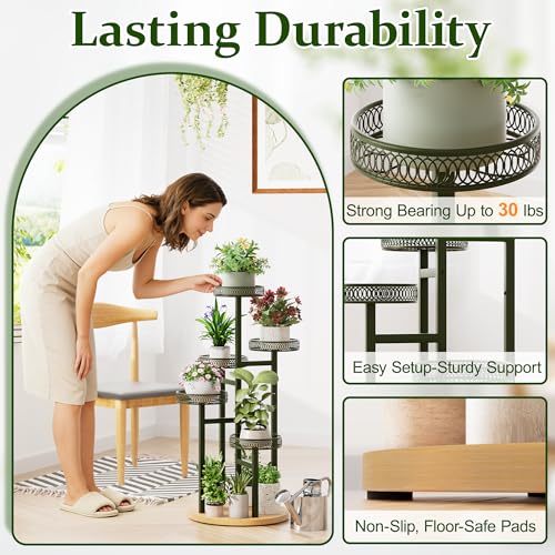 Stand Plants, 5-Tier Metal Plant Stands for Outdoor Indoor Plants,Heavy Duty Flower Pot Stands for Multiple Plants,Decoration Display Racks for Patio Garden -GreenFlower - color: GreenFlower, size: 5-tiers