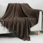Knit Throw Blanket Fluffy Fuzzy Soft Lightweight Cozy Farmhouse Tassels Chunky Knitted Throws for Couch Sofa Bed (Brown, 50"x60") - color: Brown, size: 50"x60"
