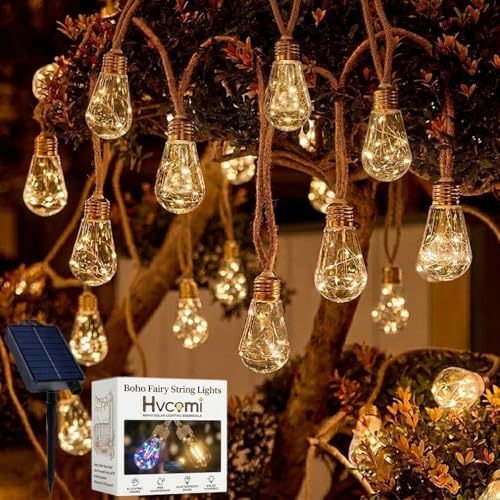 Boho Fairy String Lights Outdoor Backyard Solar String Lights LED for Garden Patio Porch Decor USB Waterproof Shatterproof Bulbs 8 Modes Edison Night Lamp Party Gift(17ft 20Lights,Warm Normal) - color: 17ft 20Lights, size: Warm Normal